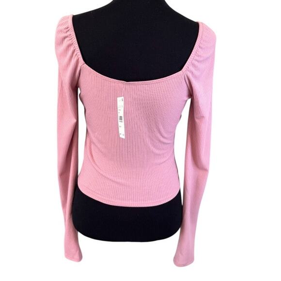 NEW LUSH NORDSTROM Pink Long Sleeve Ribbed Crop Top Size M - Picture 2 of 5